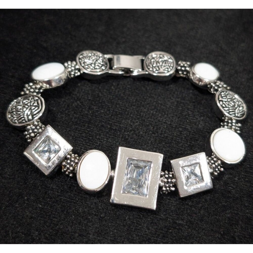 Lia Sophia White Out Rectangle Crystal Oval‎ Tennis Bracelet Boho 7 inch